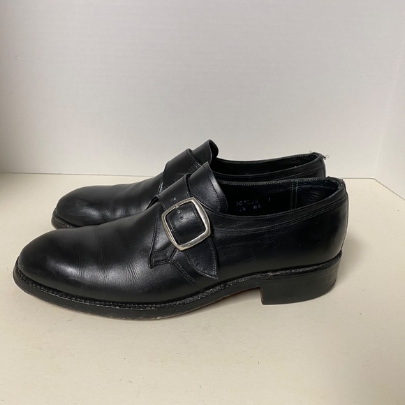 Florsheim Size 8.5 C Royal Imperial Monk Strap Buckle Shoes Black Smooth Leather - Picture 5 of 14